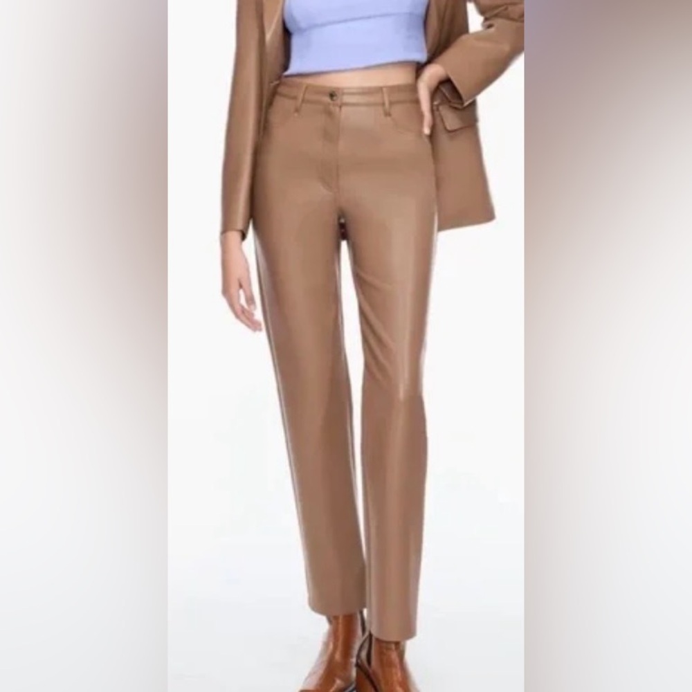 Wilfred Aritzia Faux Leather Vegan Melina Women's Brown Pants Size 8